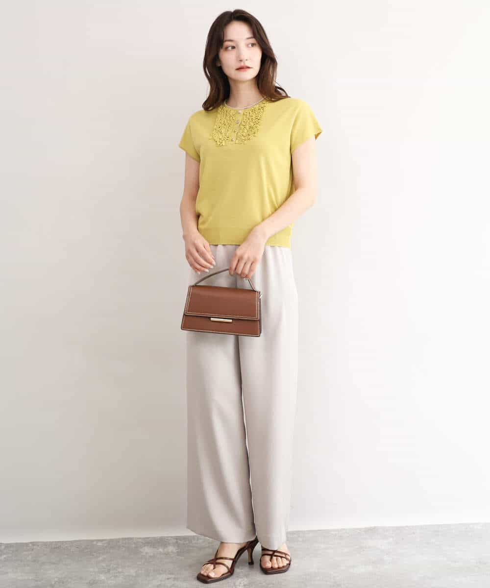 FKLJD71150 MK MICHEL KLEIN(MK ミッシェルクラン) [接触冷感/洗える]リラクシーサテンワイドパンツ ブラウン