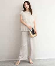 FKLJD71150 MK MICHEL KLEIN(MK ミッシェルクラン) [接触冷感/洗える]リラクシーサテンワイドパンツ ブラウン