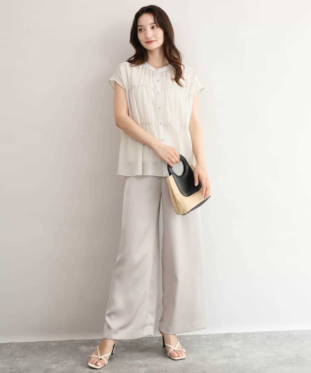 FKLJD71150 MK MICHEL KLEIN(MK ミッシェルクラン) [接触冷感/洗える]リラクシーサテンワイドパンツ ブラウン
