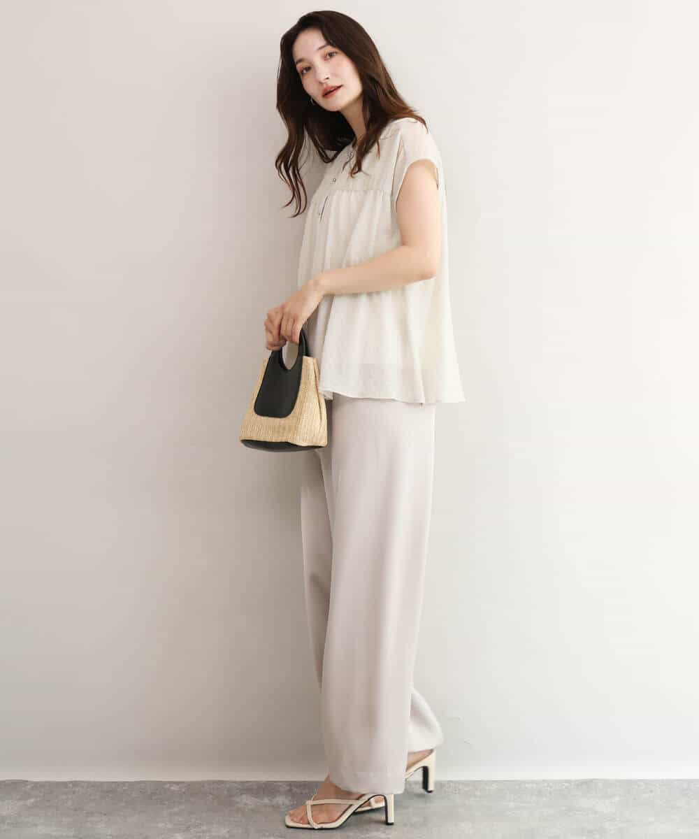 FKLJD71150 MK MICHEL KLEIN(MK ミッシェルクラン) [接触冷感/洗える]リラクシーサテンワイドパンツ ブラウン