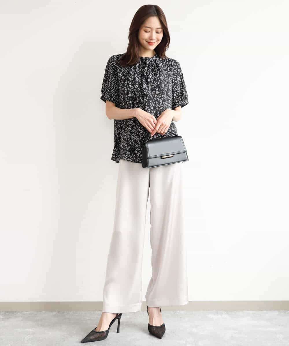 FKLJD71150 MK MICHEL KLEIN(MK ミッシェルクラン) [接触冷感/洗える]リラクシーサテンワイドパンツ ブラウン