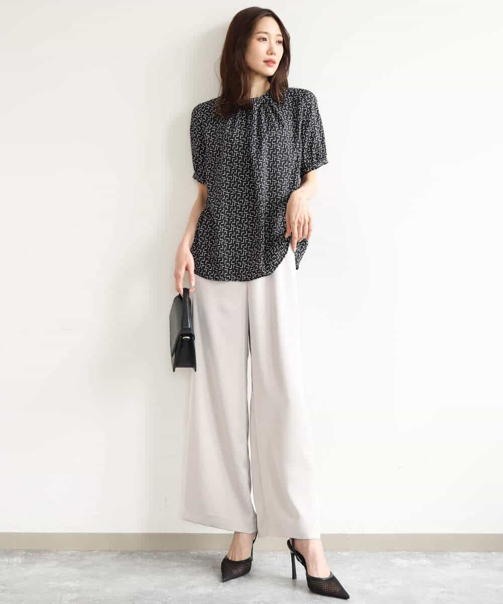 FKLJD71150 MK MICHEL KLEIN(MK ミッシェルクラン) [接触冷感/洗える]リラクシーサテンワイドパンツ ブラウン