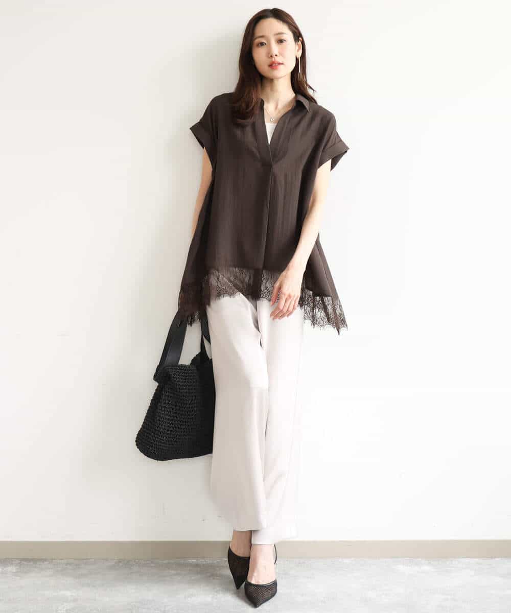 FKLJD71150 MK MICHEL KLEIN(MK ミッシェルクラン) [接触冷感/洗える]リラクシーサテンワイドパンツ ブラウン