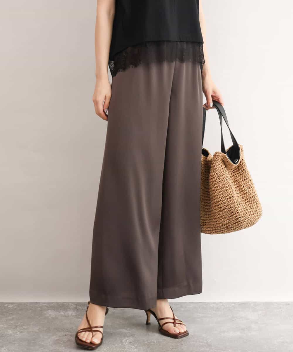 FKLJD71150 MK MICHEL KLEIN(MK ミッシェルクラン) [接触冷感/洗える]リラクシーサテンワイドパンツ ブラウン