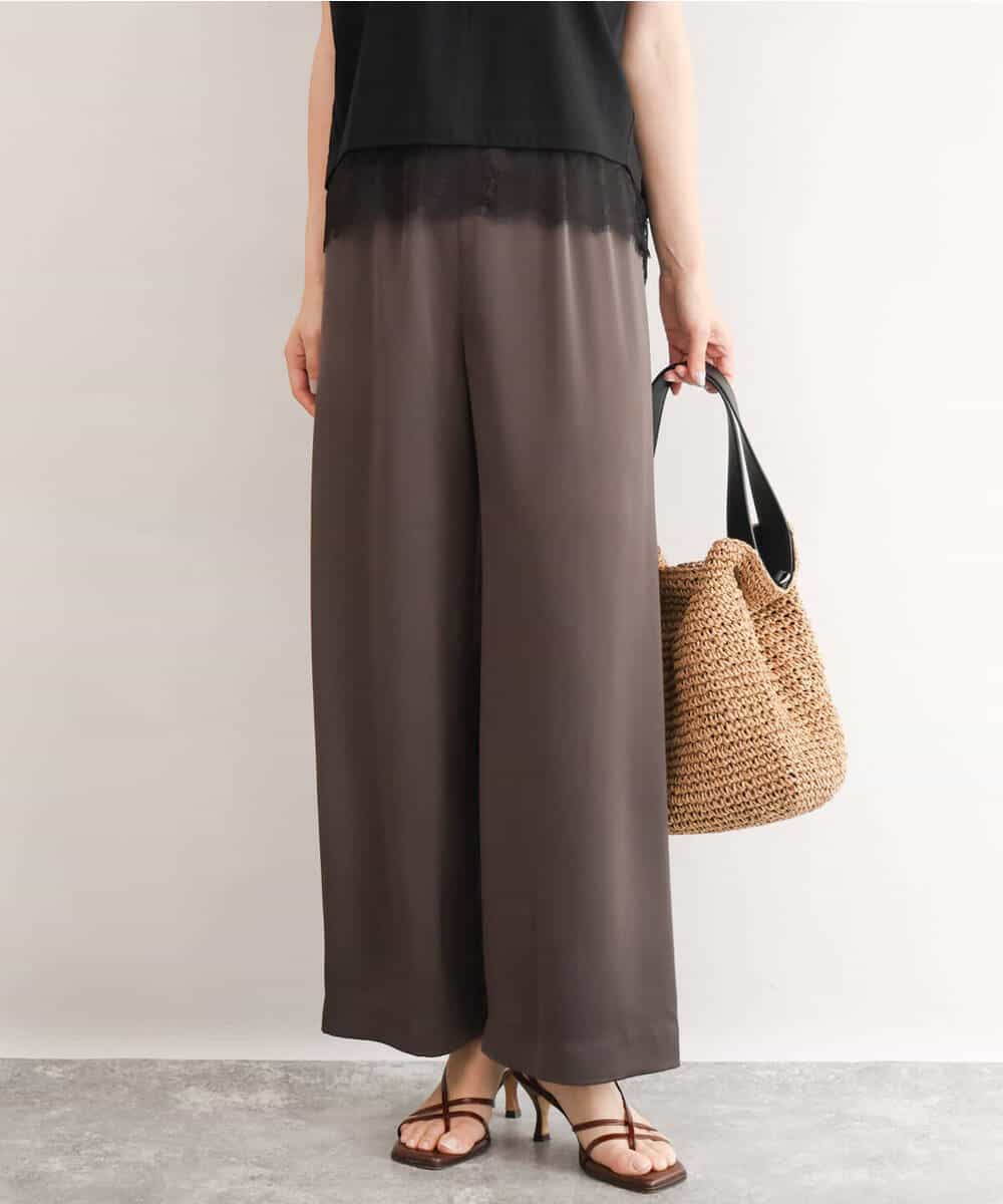 FKLJD71150 MK MICHEL KLEIN(MK ミッシェルクラン) [接触冷感/洗える]リラクシーサテンワイドパンツ ブラウン