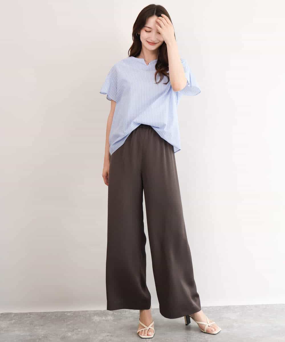 FKLJD71150 MK MICHEL KLEIN(MK ミッシェルクラン) [接触冷感/洗える]リラクシーサテンワイドパンツ ブラウン