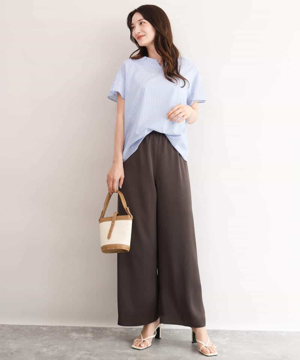 FKLJD71150 MK MICHEL KLEIN(MK ミッシェルクラン) [接触冷感/洗える]リラクシーサテンワイドパンツ ブラウン