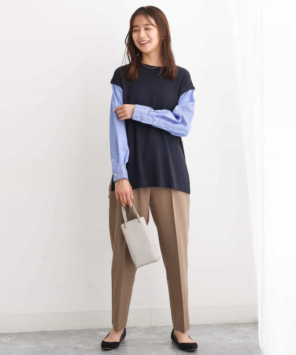 FKLJS34150 MK MICHEL KLEIN(MK ミッシェルクラン) ドロストテーパードパンツ/洗える モカ