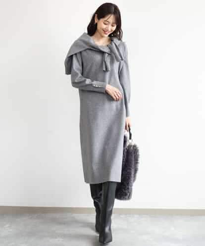 FKPAG43200 MK MICHEL KLEIN [洗える]Vネックニットワンピース