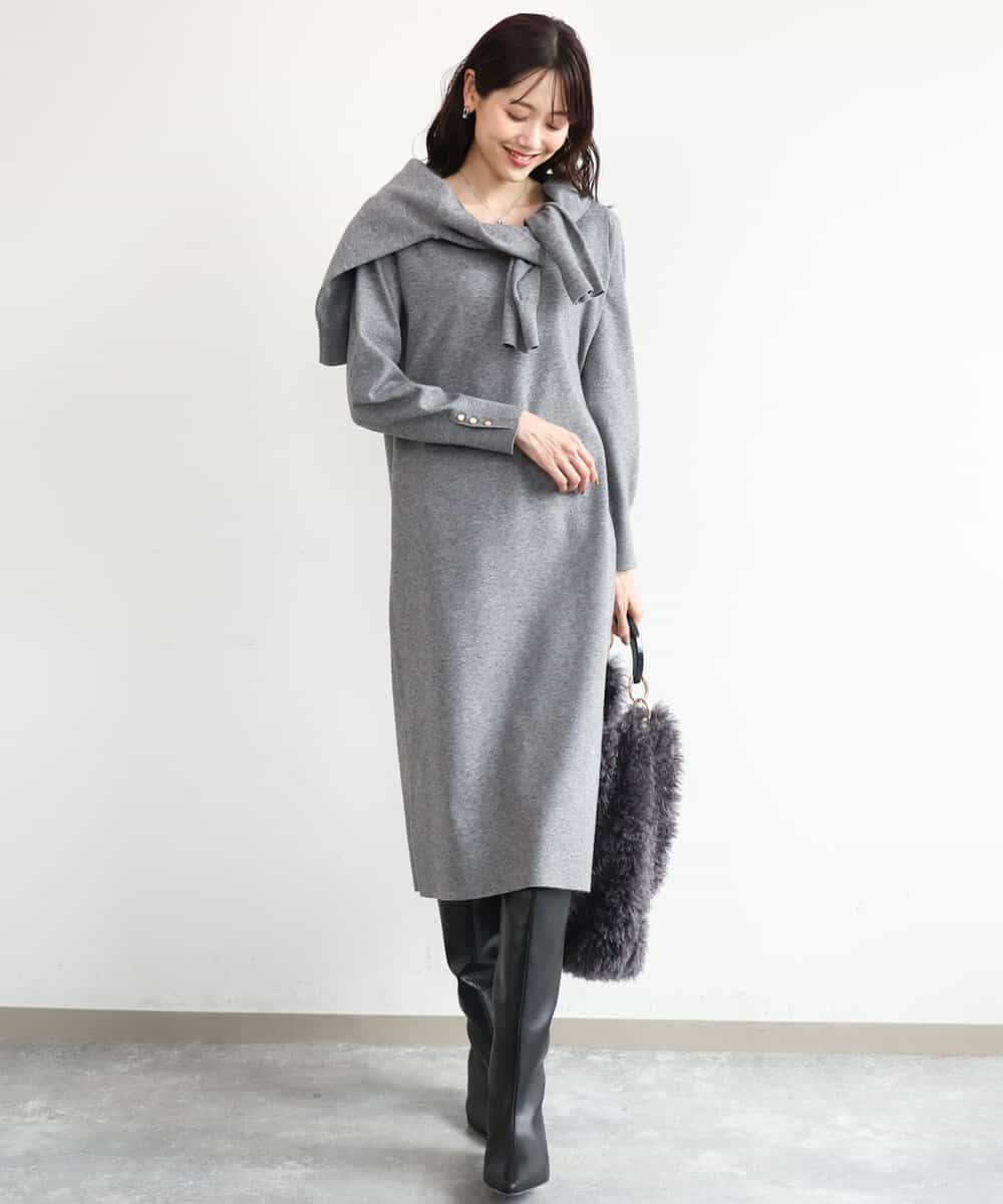 FKPAG43200 MK MICHEL KLEIN(MK ミッシェルクラン) [洗える]Vネックニットワンピース グレー