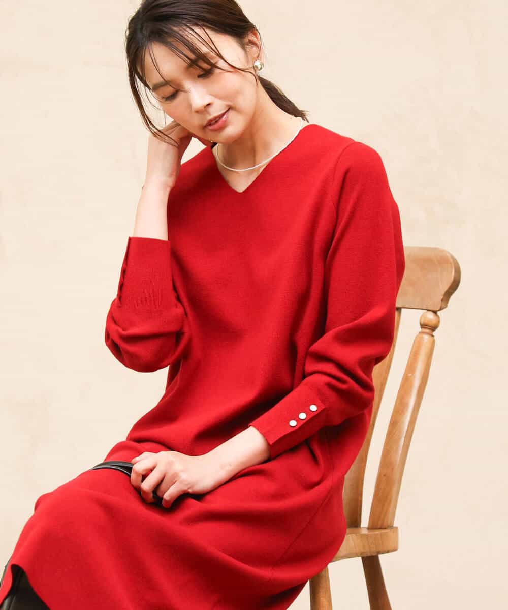 FKPAG43200 MK MICHEL KLEIN(MK ミッシェルクラン) [洗える]Vネックニットワンピース グレー