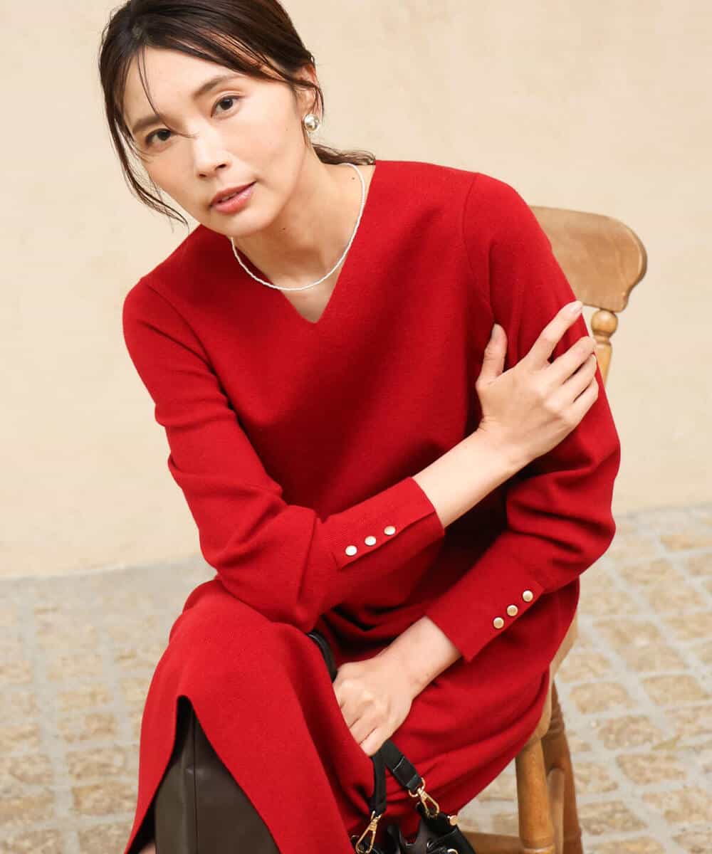 FKPAG43200 MK MICHEL KLEIN(MK ミッシェルクラン) [洗える]Vネックニットワンピース グレー