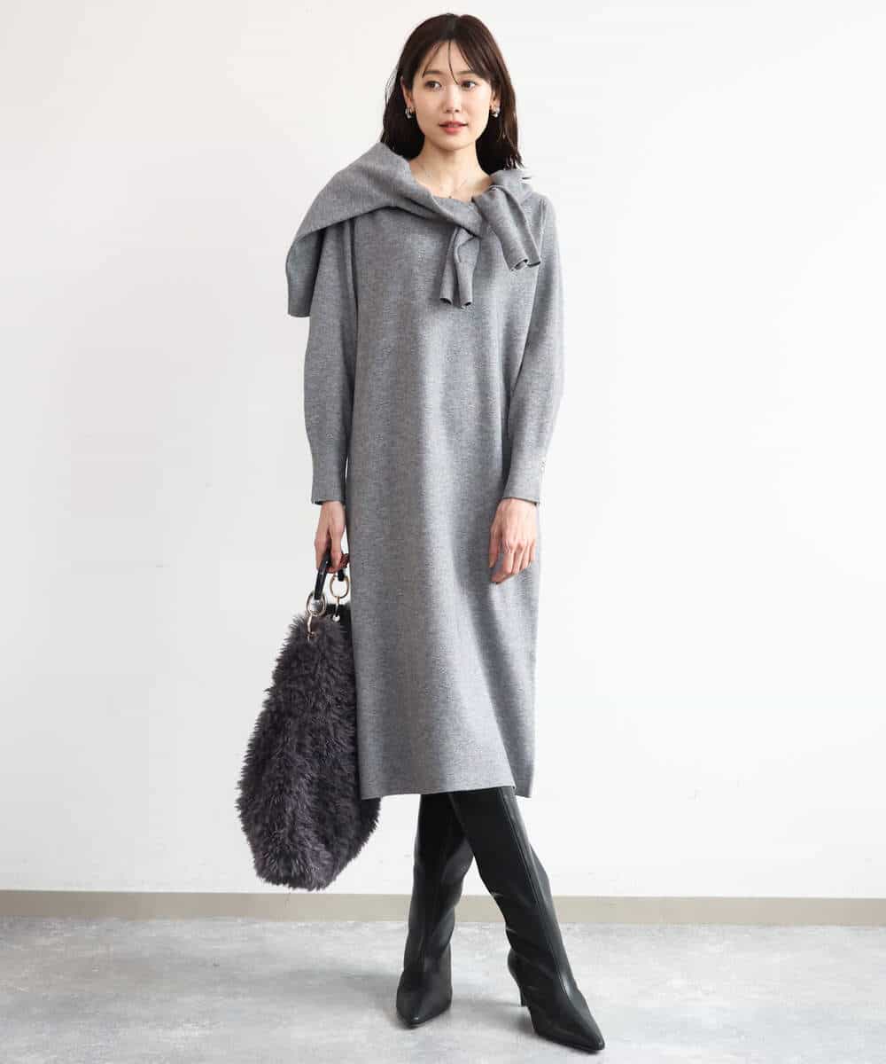 FKPAG43200 MK MICHEL KLEIN(MK ミッシェルクラン) [洗える]Vネックニットワンピース グレー