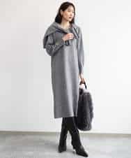 FKPAG43200 MK MICHEL KLEIN(MK ミッシェルクラン) [洗える]Vネックニットワンピース グレー