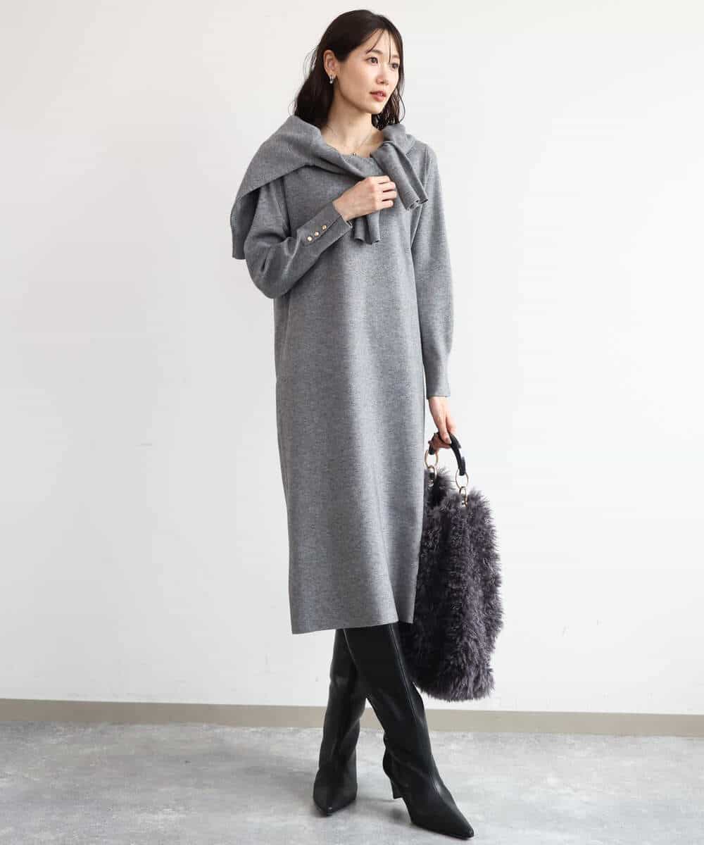 FKPAG43200 MK MICHEL KLEIN(MK ミッシェルクラン) [洗える]Vネックニットワンピース グレー