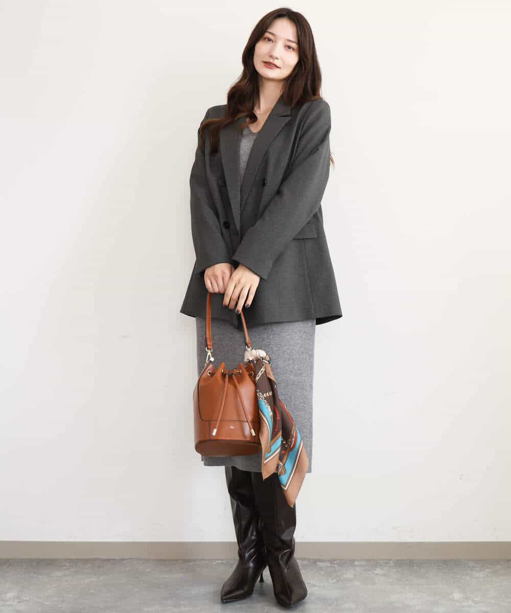 FKPAG43200 MK MICHEL KLEIN(MK ミッシェルクラン) [洗える]Vネックニットワンピース グレー