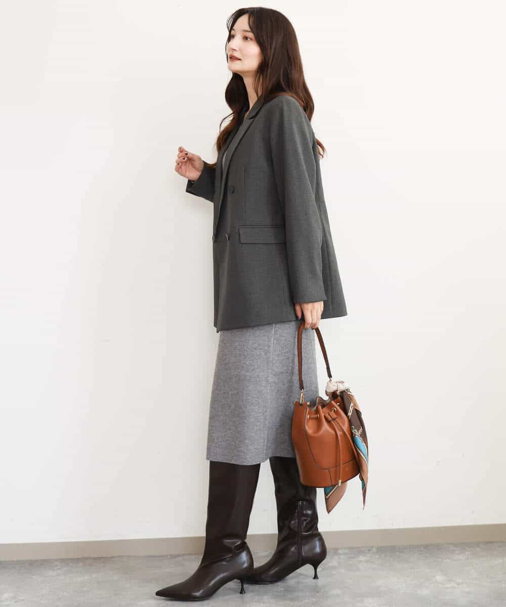 FKPAG43200 MK MICHEL KLEIN(MK ミッシェルクラン) [洗える]Vネックニットワンピース グレー