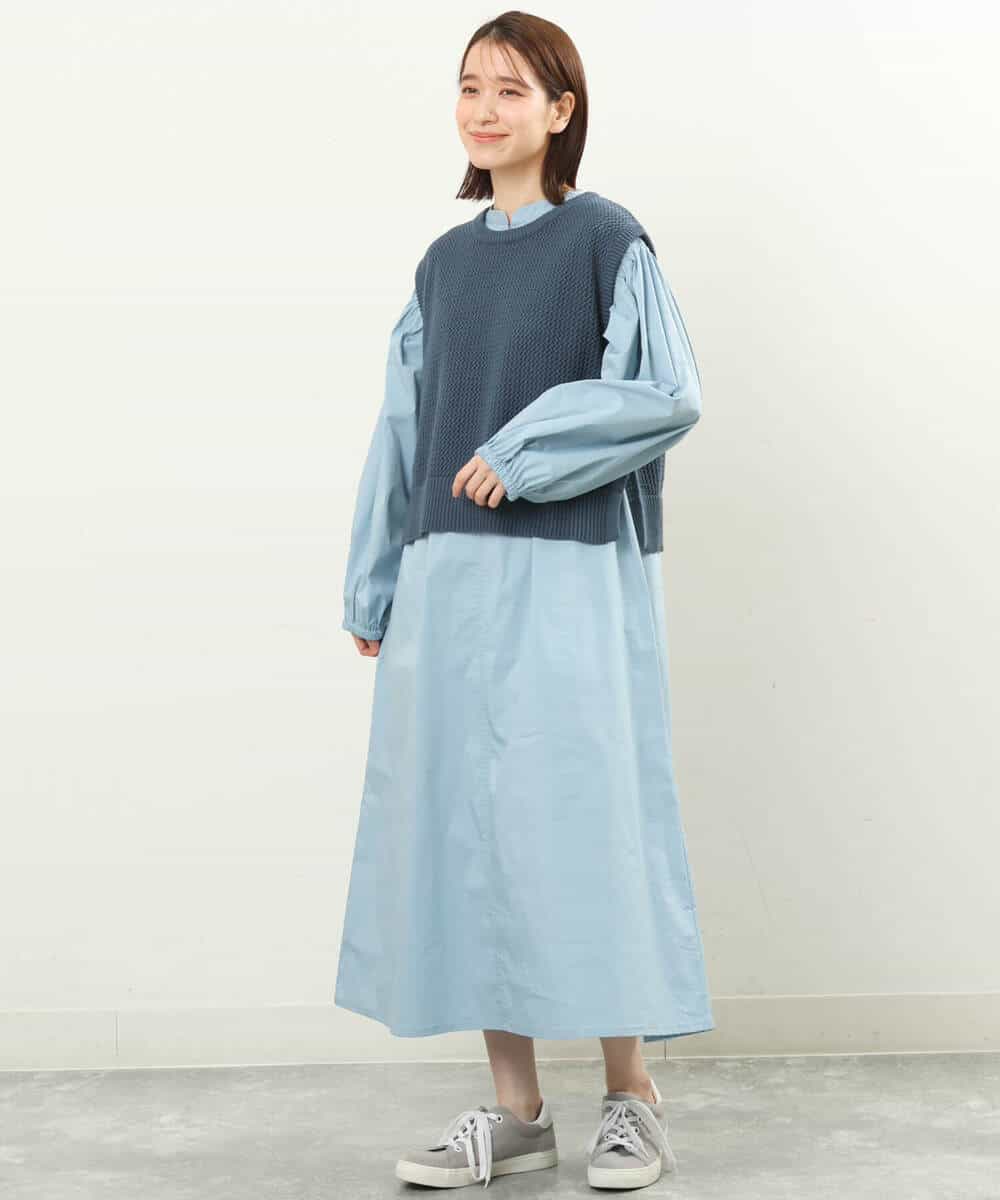 FKPFS02190 MK MICHEL KLEIN(MK ミッシェルクラン) メッシュ編みニットベスト×シャツワンピース/洗える ホワイト
