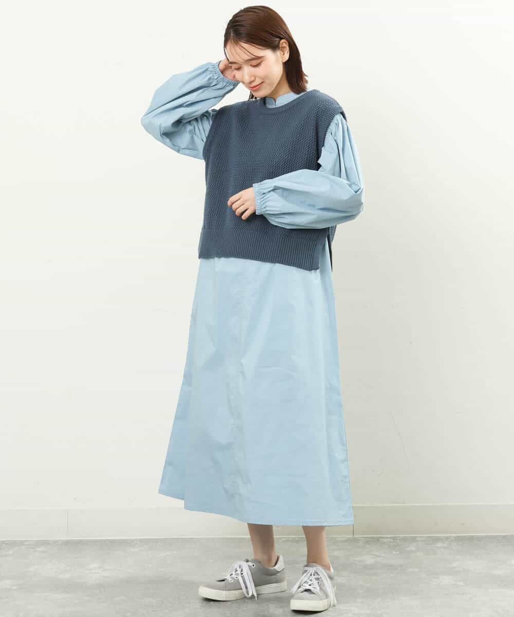 FKPFS02190 MK MICHEL KLEIN(MK ミッシェルクラン) メッシュ編みニットベスト×シャツワンピース/洗える ホワイト