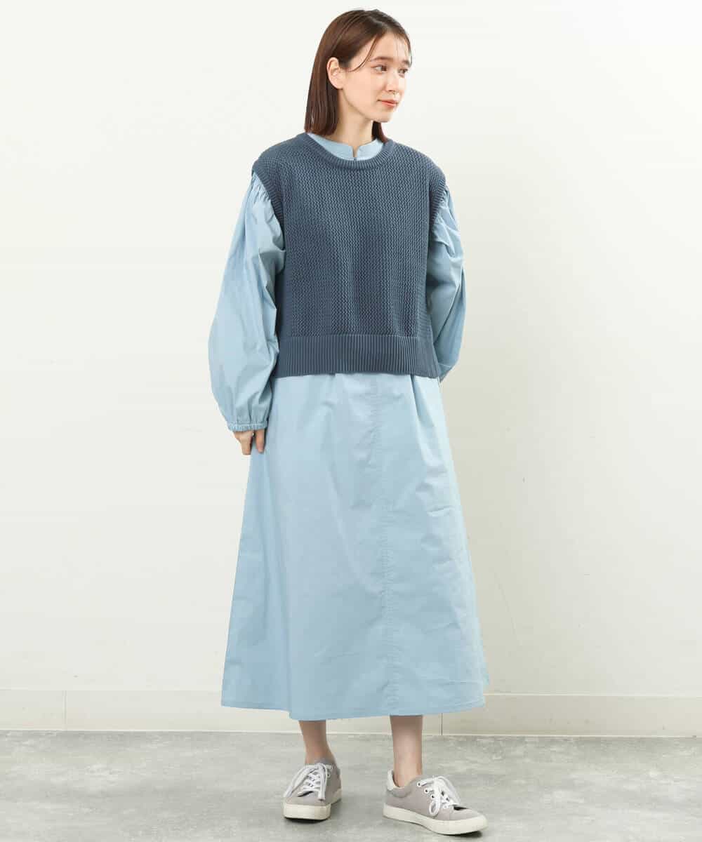 FKPFS02190 MK MICHEL KLEIN(MK ミッシェルクラン) メッシュ編みニットベスト×シャツワンピース/洗える ホワイト