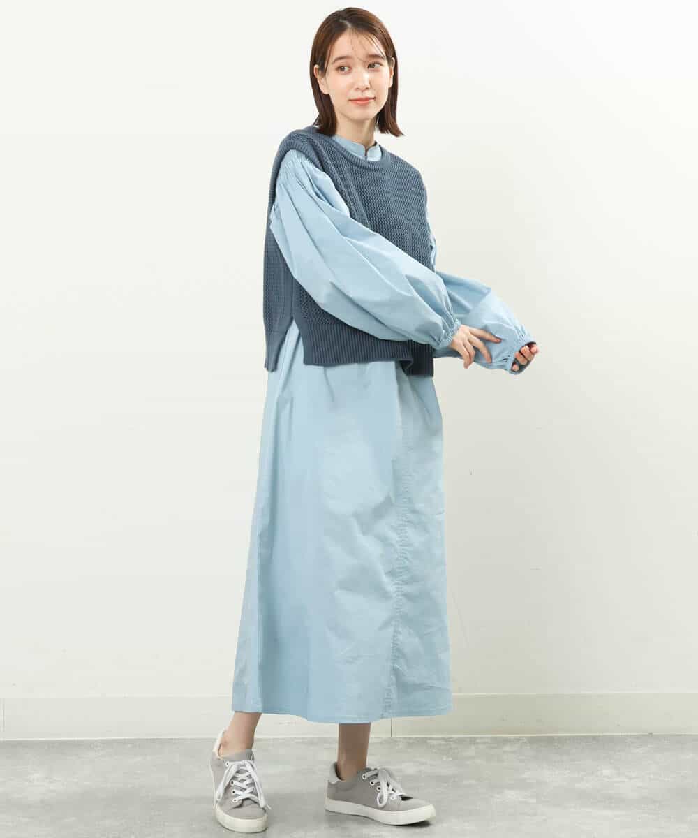 FKPFS02190 MK MICHEL KLEIN(MK ミッシェルクラン) メッシュ編みニットベスト×シャツワンピース/洗える ホワイト