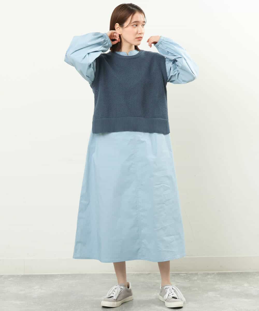 FKPFS02190 MK MICHEL KLEIN(MK ミッシェルクラン) メッシュ編みニットベスト×シャツワンピース/洗える ホワイト