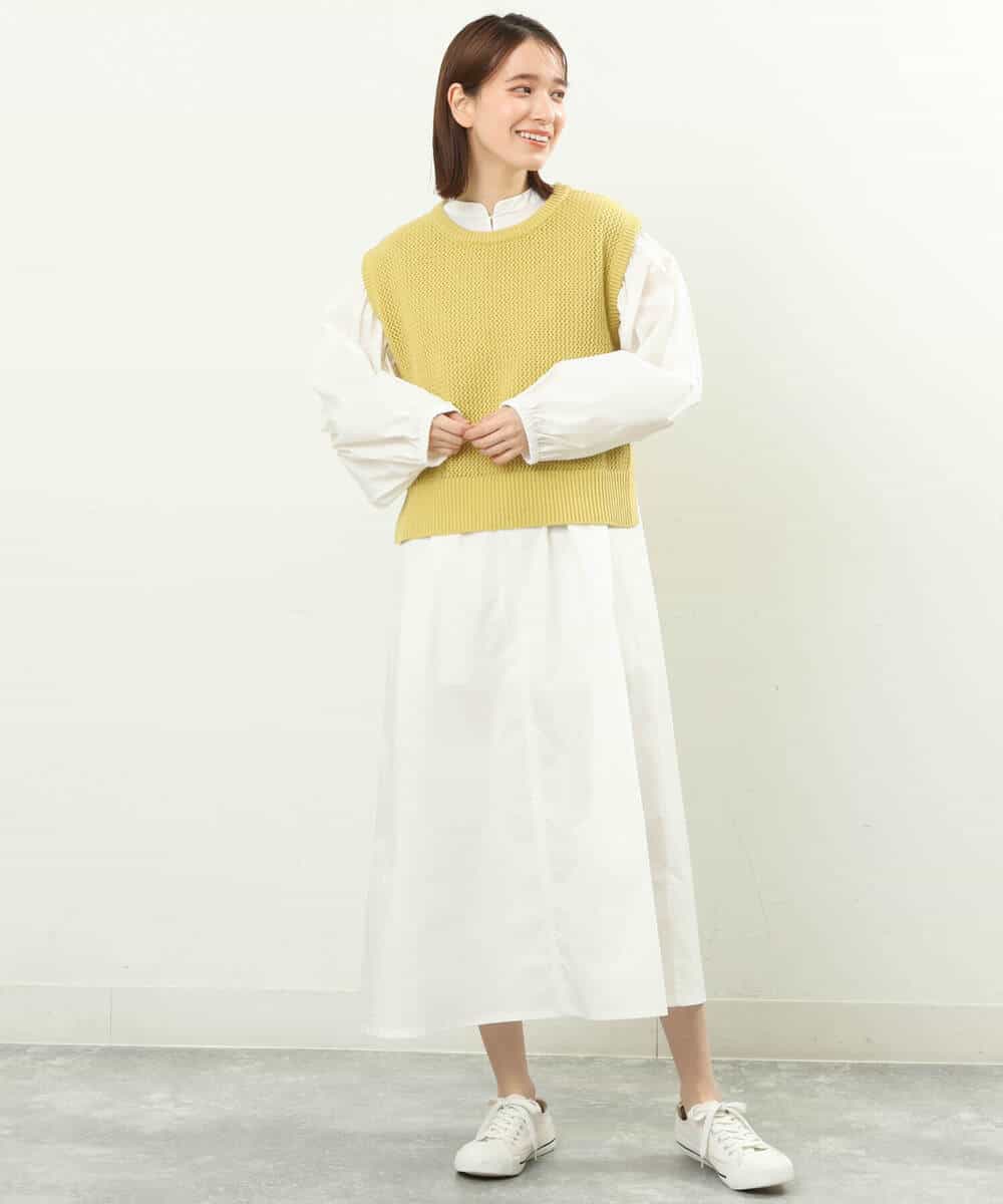 FKPFS02190 MK MICHEL KLEIN(MK ミッシェルクラン) メッシュ編みニットベスト×シャツワンピース/洗える ホワイト