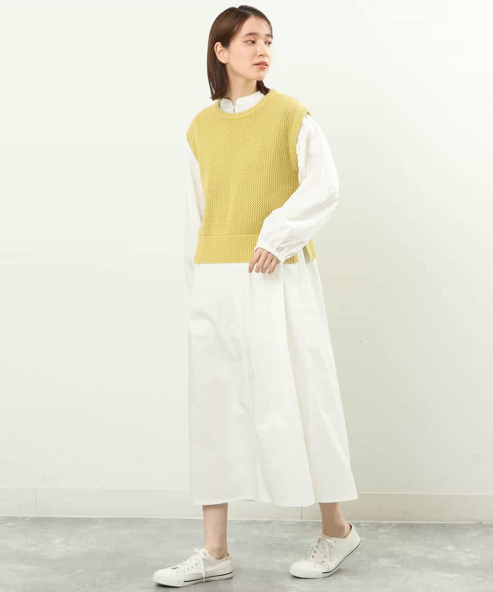 FKPFS02190 MK MICHEL KLEIN(MK ミッシェルクラン) メッシュ編みニットベスト×シャツワンピース/洗える ホワイト