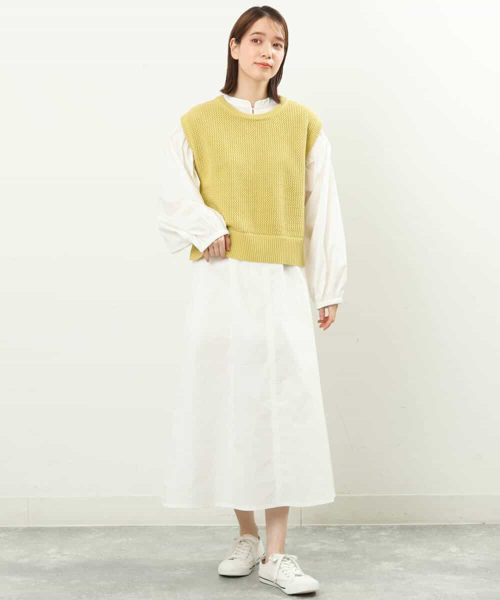 FKPFS02190 MK MICHEL KLEIN(MK ミッシェルクラン) メッシュ編みニットベスト×シャツワンピース/洗える ホワイト