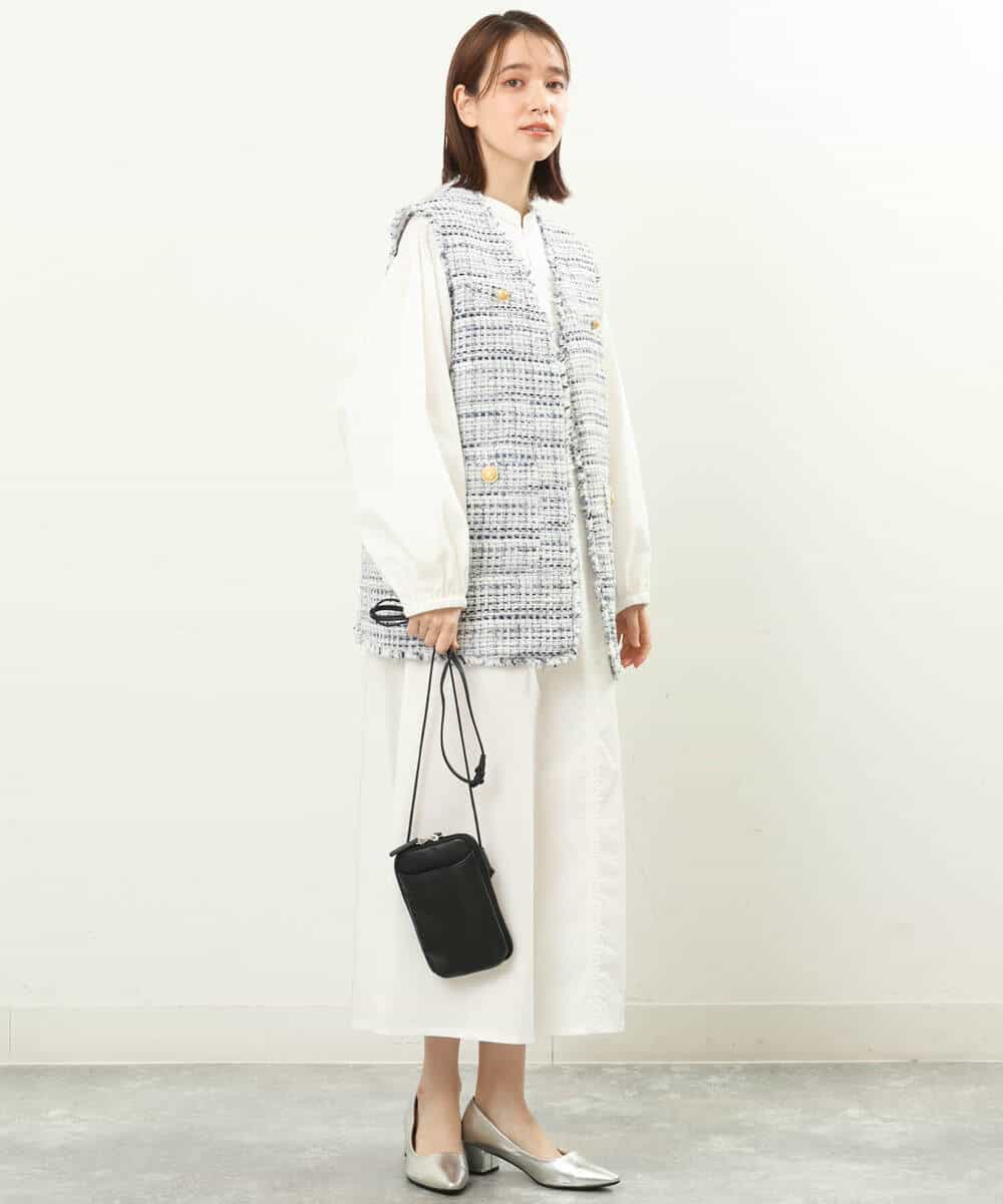FKPFS02190 MK MICHEL KLEIN(MK ミッシェルクラン) メッシュ編みニットベスト×シャツワンピース/洗える ホワイト