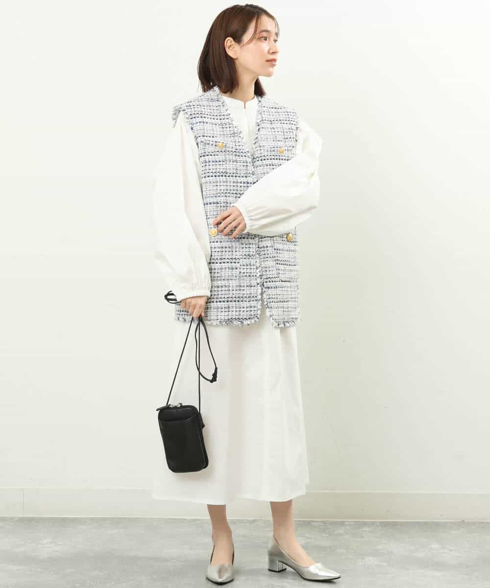 FKPFS02190 MK MICHEL KLEIN(MK ミッシェルクラン) メッシュ編みニットベスト×シャツワンピース/洗える ホワイト