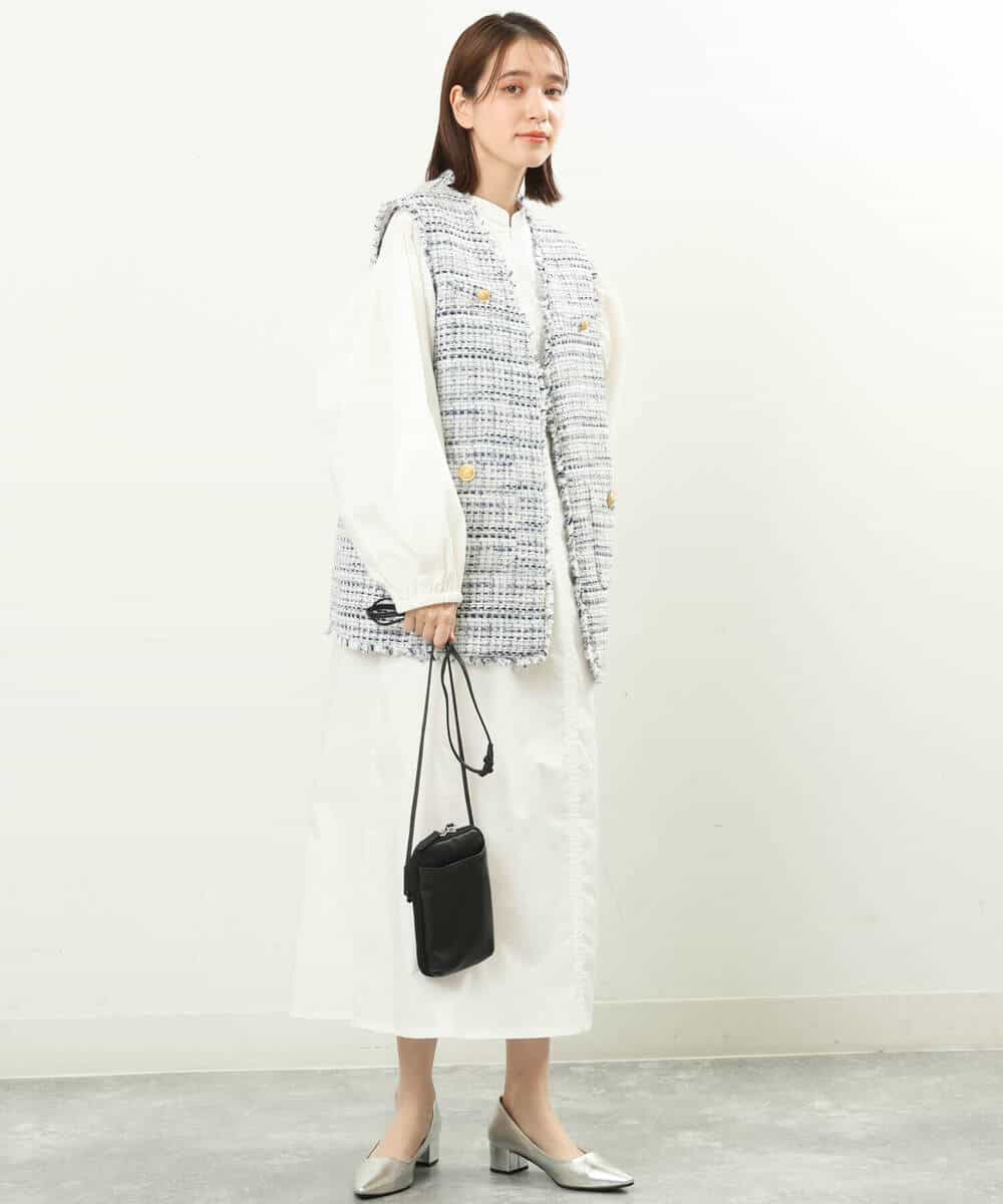 FKPFS02190 MK MICHEL KLEIN(MK ミッシェルクラン) メッシュ編みニットベスト×シャツワンピース/洗える ホワイト