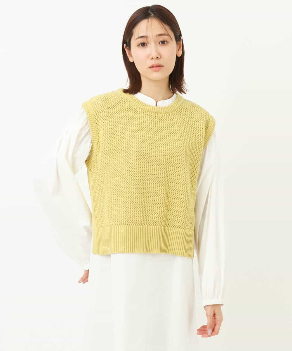 FKPFS02190 MK MICHEL KLEIN(MK ミッシェルクラン) メッシュ編みニットベスト×シャツワンピース/洗える ホワイト