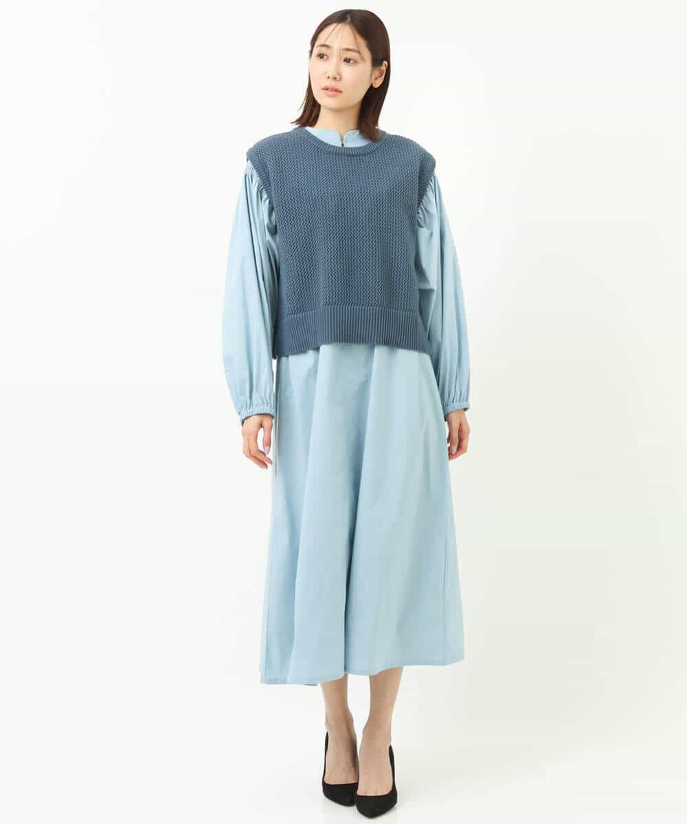 FKPFS02190 MK MICHEL KLEIN(MK ミッシェルクラン) メッシュ編みニットベスト×シャツワンピース/洗える ホワイト