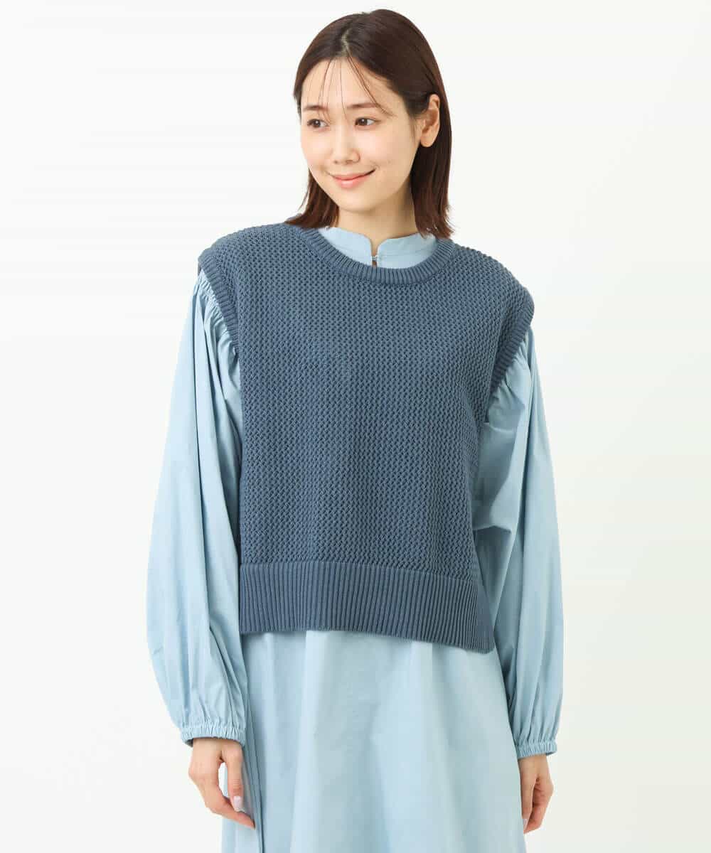 FKPFS02190 MK MICHEL KLEIN(MK ミッシェルクラン) メッシュ編みニットベスト×シャツワンピース/洗える ホワイト