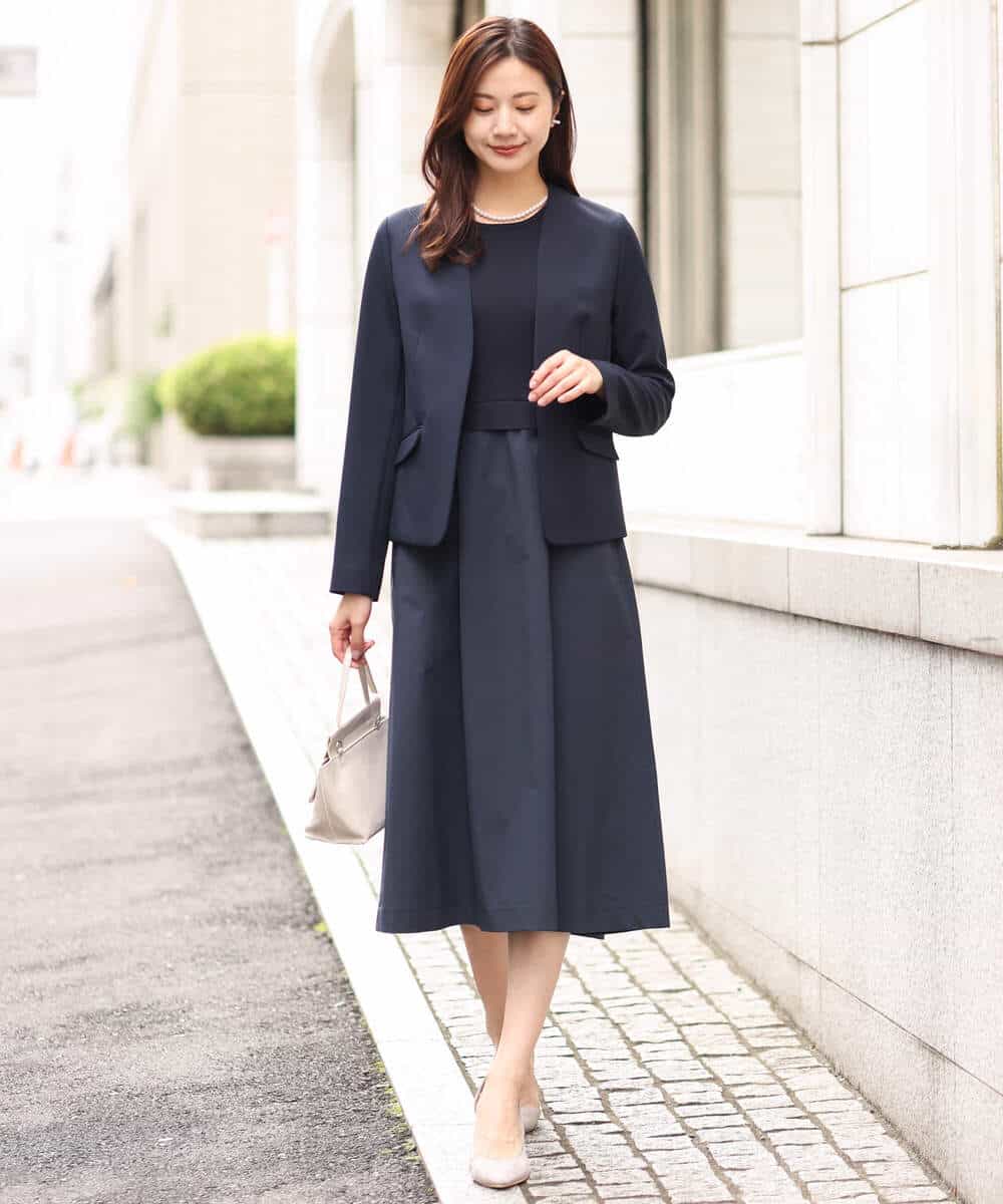FKPFV11190 MK MICHEL KLEIN(MK ミッシェルクラン) ニット×タフタコンビワンピース/洗える ホワイト×ブラック