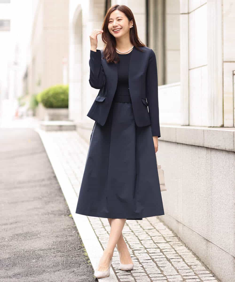 FKPFV11190 MK MICHEL KLEIN(MK ミッシェルクラン) ニット×タフタコンビワンピース/洗える ホワイト×ブラック
