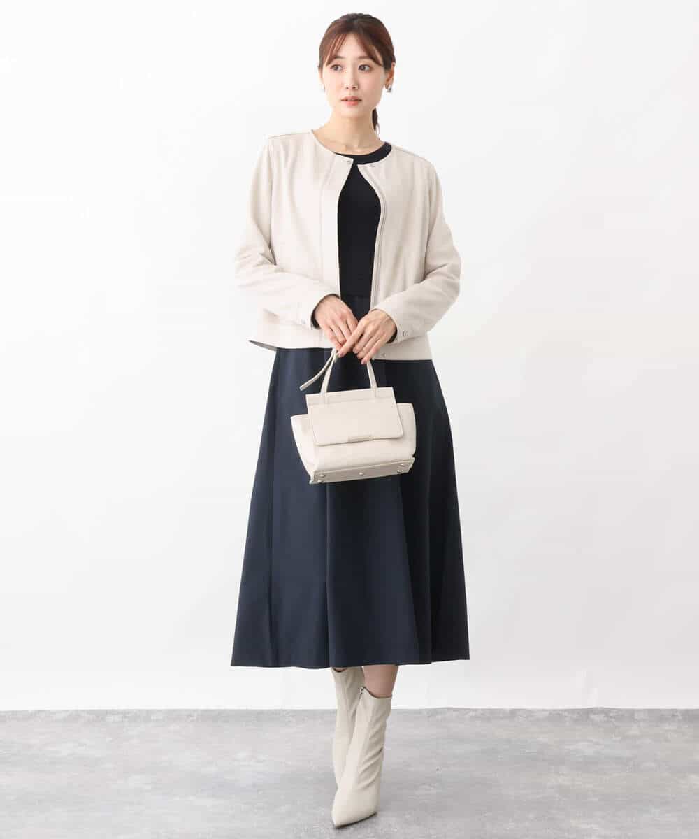 FKPFV11190 MK MICHEL KLEIN(MK ミッシェルクラン) ニット×タフタコンビワンピース/洗える ホワイト×ブラック