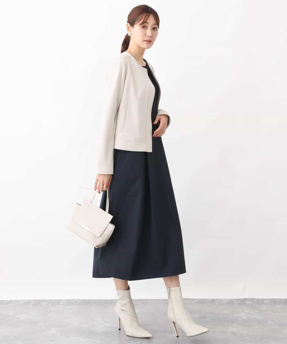 FKPFV11190 MK MICHEL KLEIN(MK ミッシェルクラン) ニット×タフタコンビワンピース/洗える ホワイト×ブラック