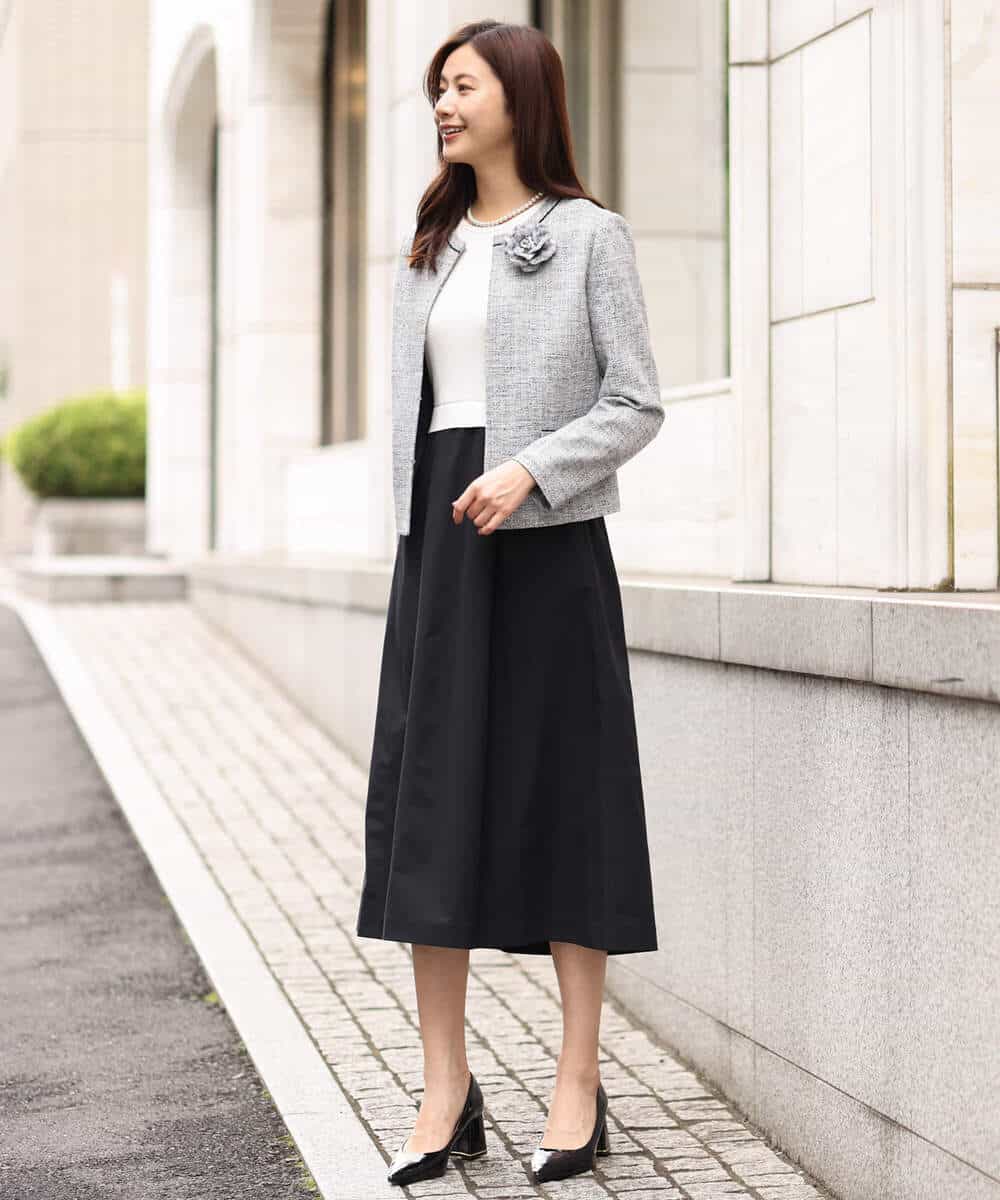 FKPFV11190 MK MICHEL KLEIN(MK ミッシェルクラン) ニット×タフタコンビワンピース/洗える ホワイト×ブラック