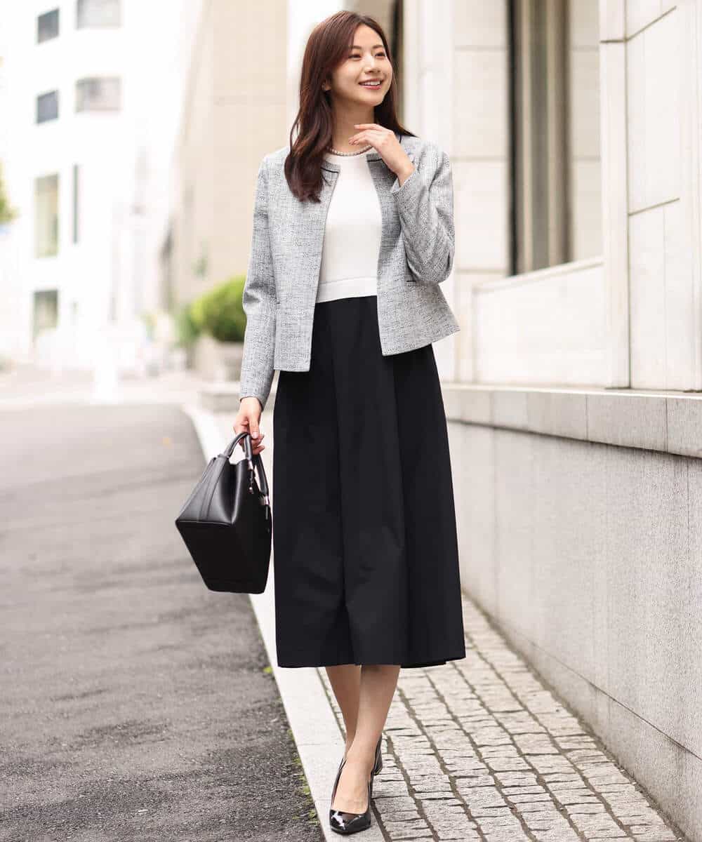 FKPFV11190 MK MICHEL KLEIN(MK ミッシェルクラン) ニット×タフタコンビワンピース/洗える ホワイト×ブラック