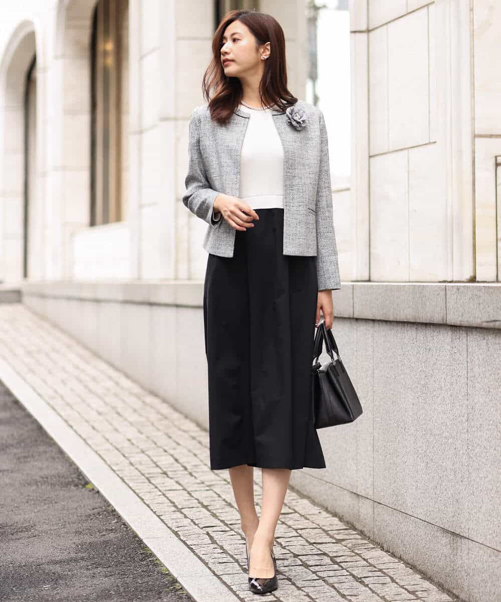FKPFV11190 MK MICHEL KLEIN(MK ミッシェルクラン) ニット×タフタコンビワンピース/洗える ホワイト×ブラック