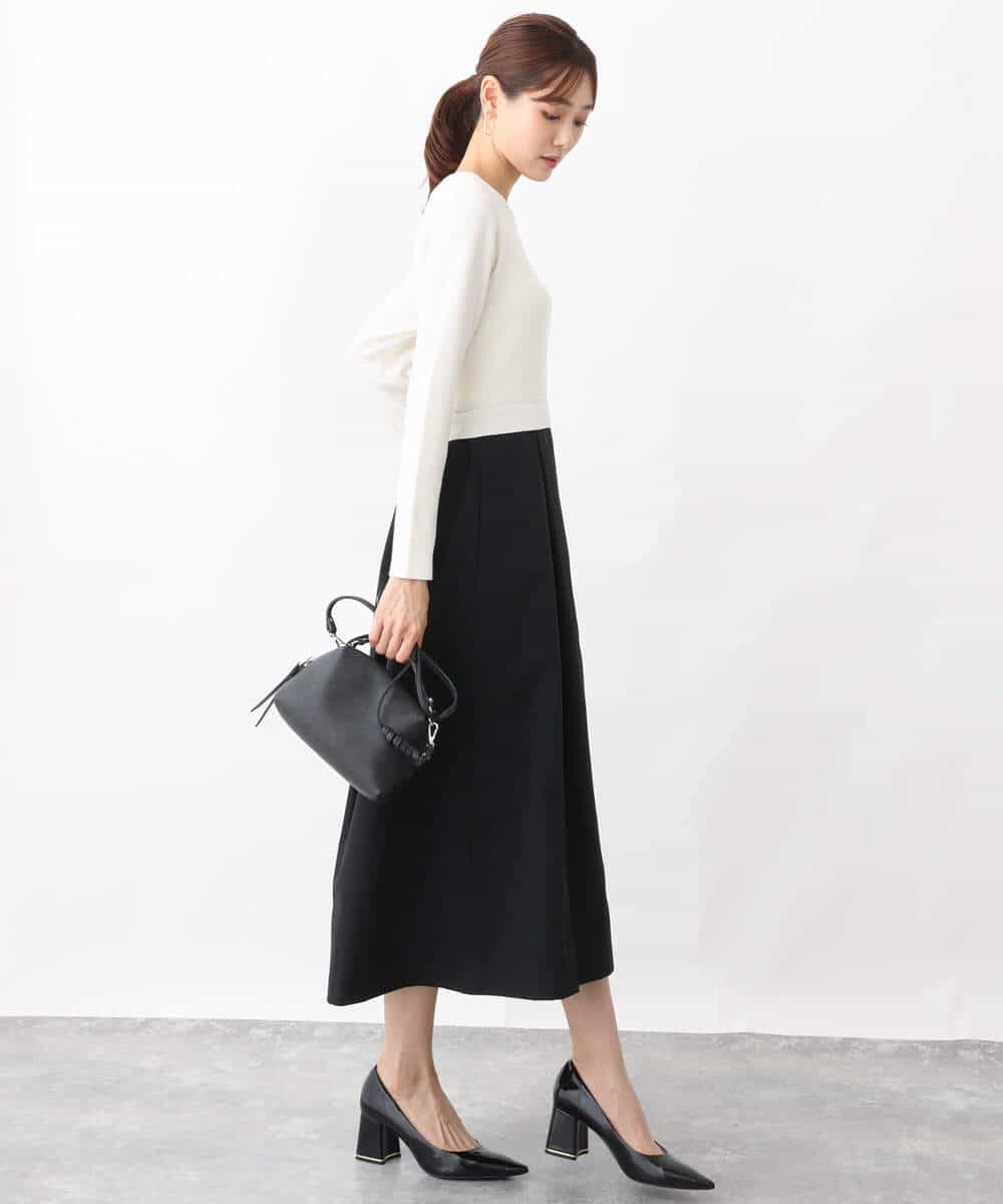 FKPFV11190 MK MICHEL KLEIN(MK ミッシェルクラン) ニット×タフタコンビワンピース/洗える ホワイト×ブラック
