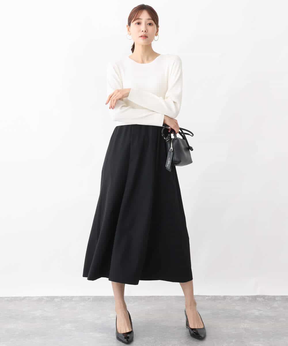 FKPFV11190 MK MICHEL KLEIN(MK ミッシェルクラン) ニット×タフタコンビワンピース/洗える ホワイト×ブラック