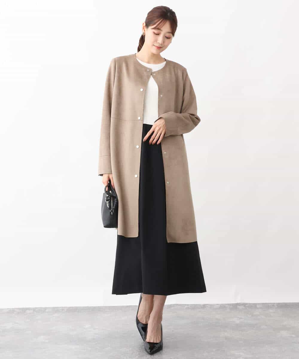 FKPFV11190 MK MICHEL KLEIN(MK ミッシェルクラン) ニット×タフタコンビワンピース/洗える ホワイト×ブラック