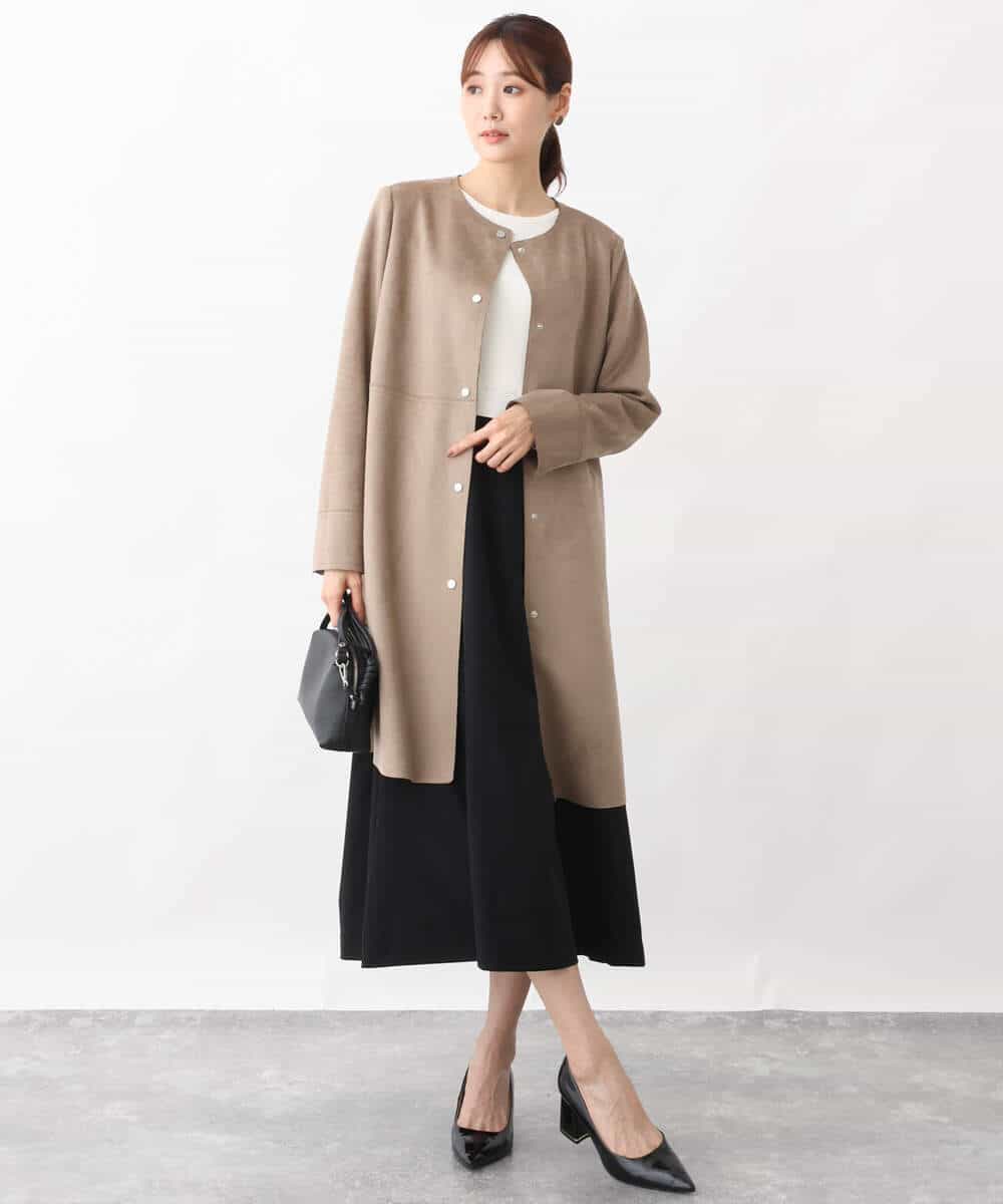FKPFV11190 MK MICHEL KLEIN(MK ミッシェルクラン) ニット×タフタコンビワンピース/洗える ホワイト×ブラック