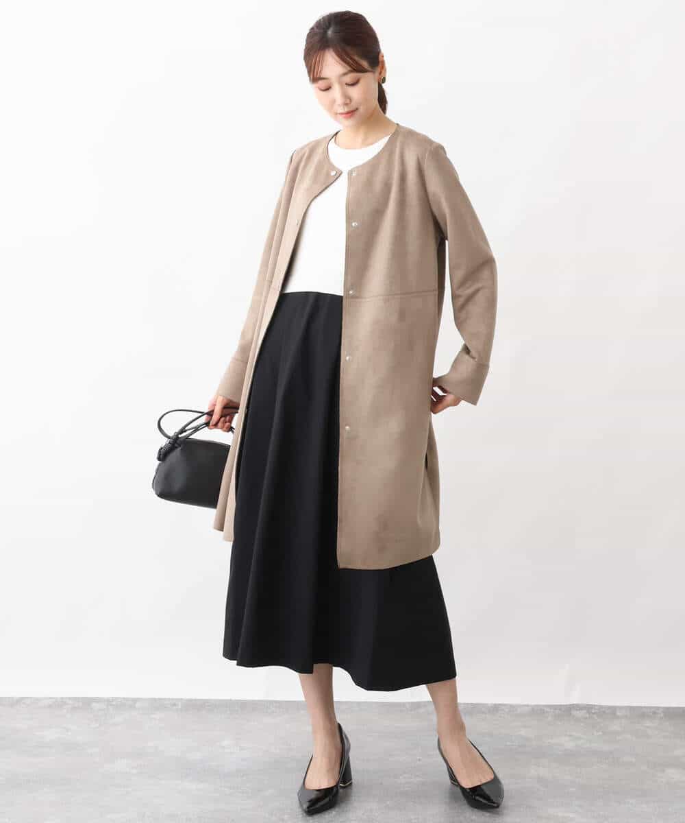 FKPFV11190 MK MICHEL KLEIN(MK ミッシェルクラン) ニット×タフタコンビワンピース/洗える ホワイト×ブラック