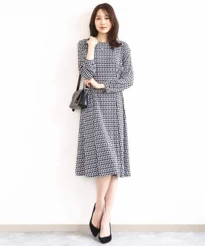 FKPGD20190 MK MICHEL KLEIN [Iイージーケア]幾何柄ジャージーワンピース/洗える