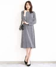 FKPGD20190 MK MICHEL KLEIN(MK ミッシェルクラン) [Iイージーケア]幾何柄ジャージーワンピース/洗える ブラック