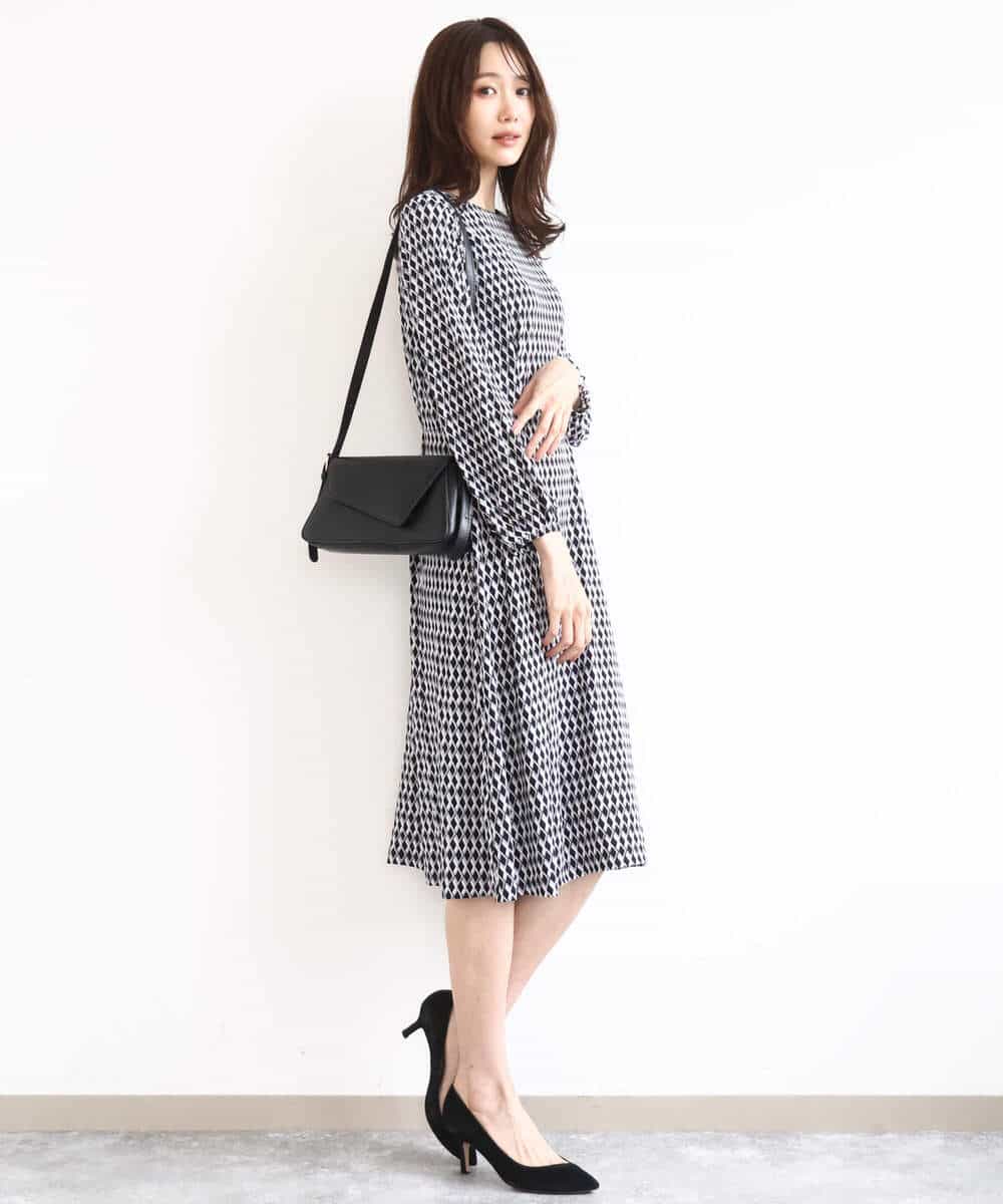 FKPGD20190 MK MICHEL KLEIN(MK ミッシェルクラン) [Iイージーケア]幾何柄ジャージーワンピース/洗える ブラック